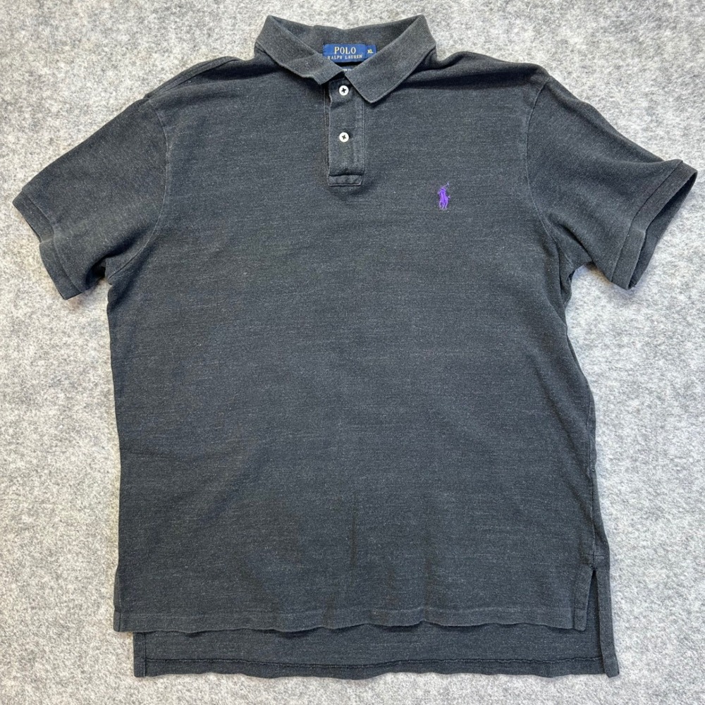 Polo Ralph Lauren Polo Shirt Mens XL Grey Good Custom Fit Cotton Purple Logo
